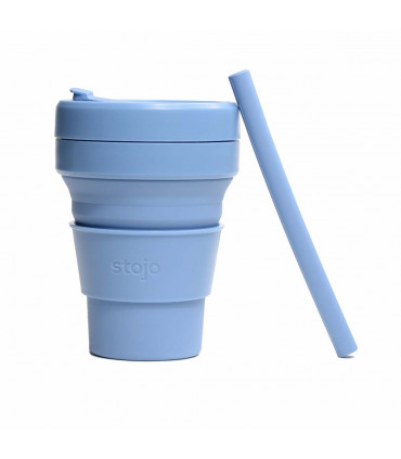 Collapsible Stojo cup 470 ml with reusable silicone straw, steel