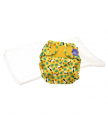 Reusable nappy with washable cloth bambino mio trial pack with tropical toucan pattern