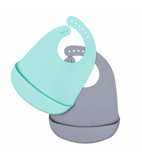 Set of two catchie bibs - Minty Green & Grey, We Might Be Tiny