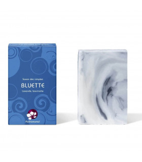 Pachamamai Bluette blue and grey bar soap for oily skin with cardboard  package on the side
