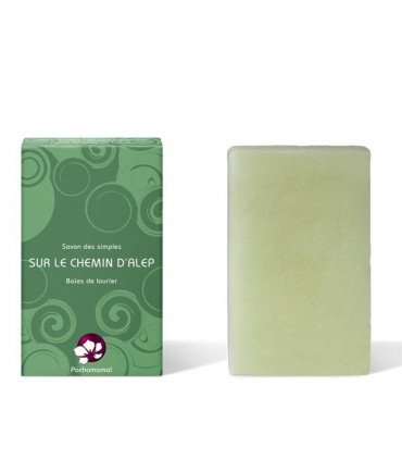 Pachamamai Aleppo green bar soap for sensitive skin with cardboard  package on the side