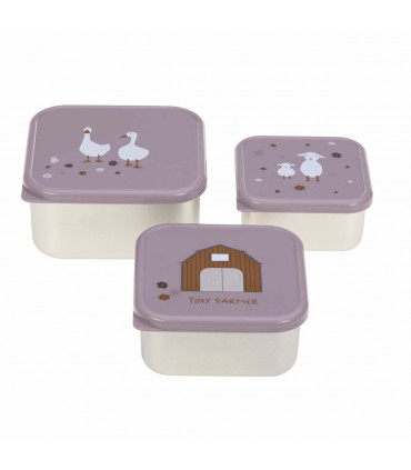 Set of 3 Snackboxes - Stainless Steel, Tiny Farmer lilac