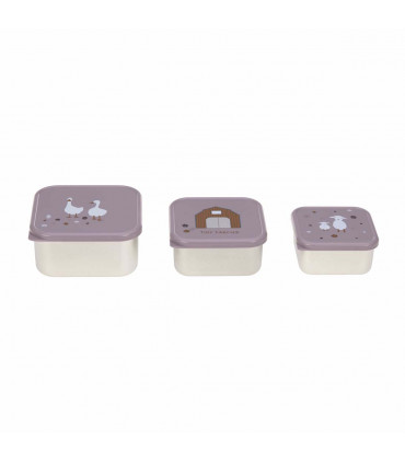 Set of 3 Snackboxes - Stainless Steel, Tiny Farmer lilac , Laessig