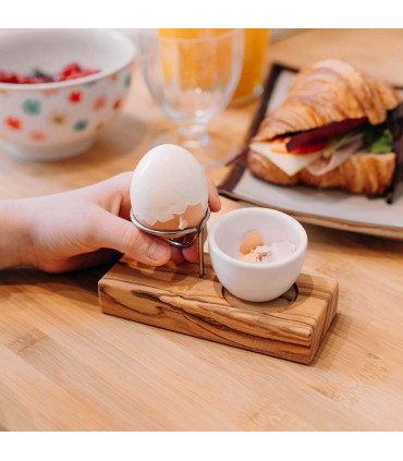 Olive Wood and Stainless Steel Egg Holder
