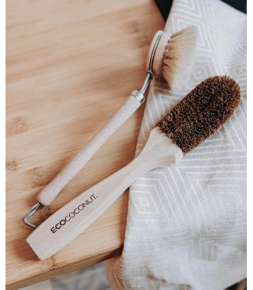 Wooden dish brush with handle, Ecococonut