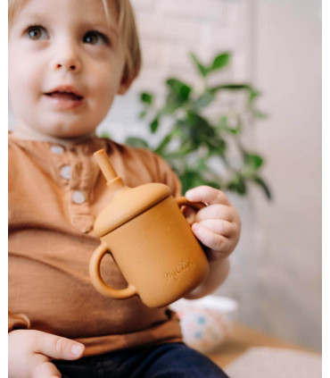 Silicone Sippy Cup and Straw - Rust