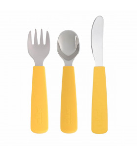 Child Baby Safety Silicone Stainless Steel Spoon Fork Feeding Flatware Z 