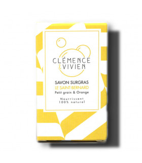 Yellow colored striped Saint Bernard Clemence et Vivien bar soap cardboard package