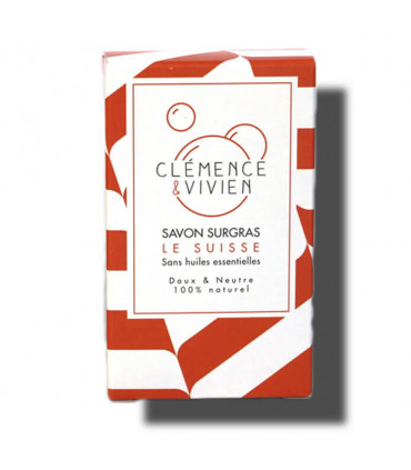 Red colored striped Le Suisse Clemence et Vivien bar soap cardboard package
