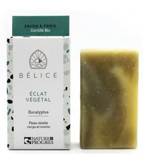 Belice veggie sparkle green and yellow bar soap with cardboard package on the side