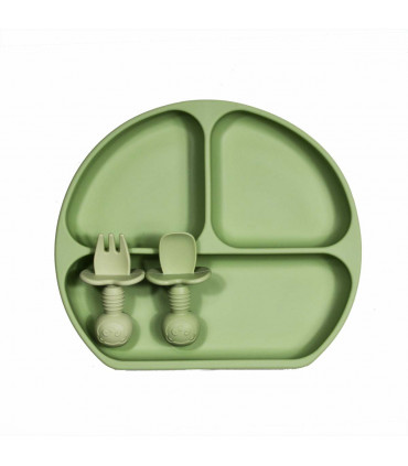 Baby Silicone Suction Plate and Cuterly - Olive
