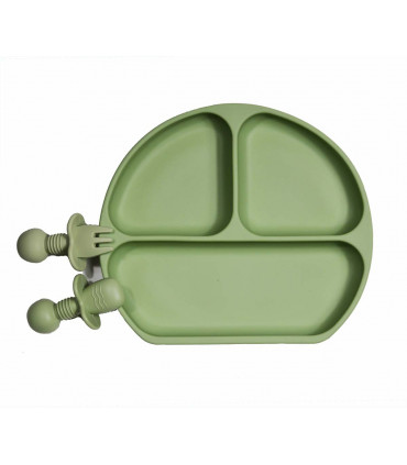 Silicone Suction Plate and Baby Cuterly - Olive