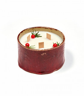 Bougie de Noël parfumée, artisanale et faite en France, rouge Takaterra