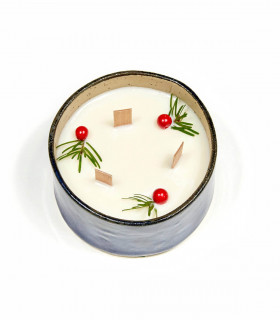 Bougie de Noël, bougie artisanale en pot de céramique, bleu Takaterra