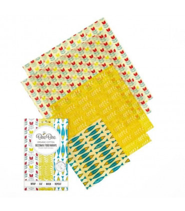 Five Beebee wraps Beeswax coated food wrap with nature pattern