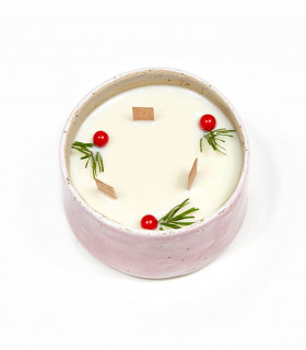 Bougie de Noël, bougie artisanale en pot de céramique, rose Takaterra