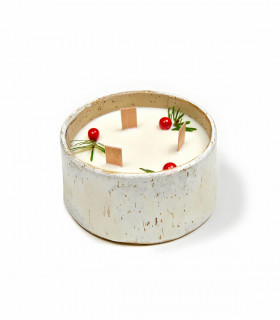 Bougie de Noël, bougie artisanale en pot de céramique, crème Takaterra