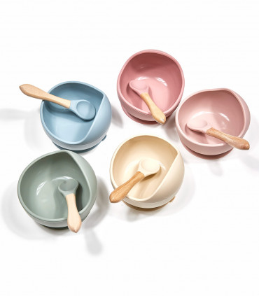 Baby Weaning Bowl and Spoon - Powder Pink