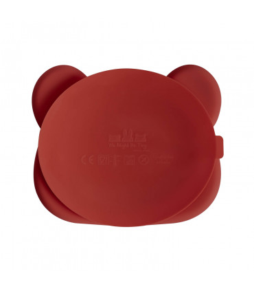 We might be tiny Silicone divided red rust bear kids sticky plate back view